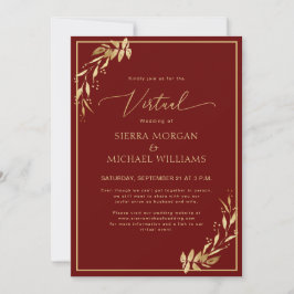 Chic Virtuell Burgundy & Golden Foliage Bröllop Inbjudningar