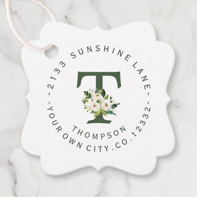 Chic Vit Blommigt-cirkulär adressetikett Bröllop Gåvor Etiketter (Framsida)