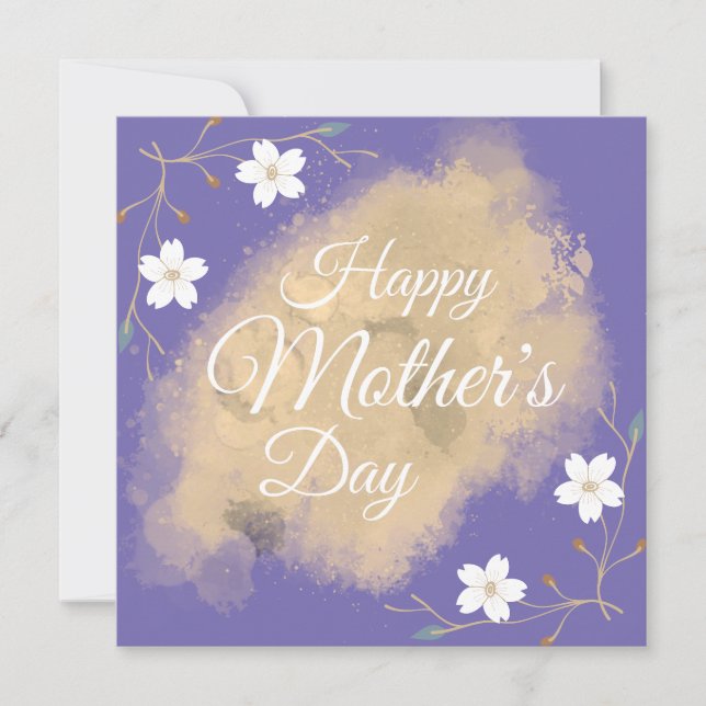 Chic, vit blommigt elegant lila mors dag julkort (Framsida)