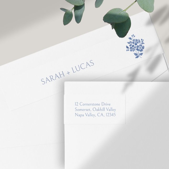 Chic vit | Blue Blommigt Bouquet Bröllop Etikettband (Skapare uppladdad)