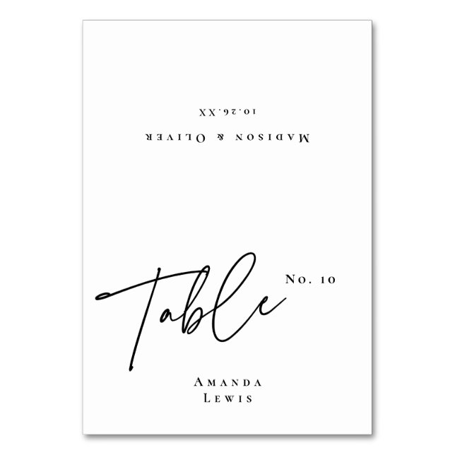 Chic Vit Bröllop-eskorteringskort med gäst namn Bordsnummer (Framsidan)