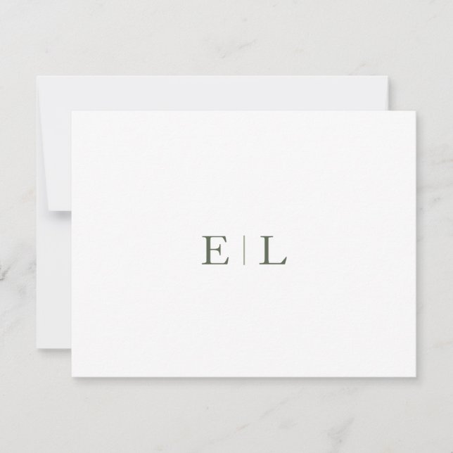 Chic Vit Grönt Bröllop Monogram-anteckningskort Anteckningskort (Framsida)