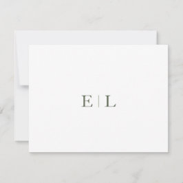 Chic Vit Grönt Bröllop Monogram-anteckningskort Anteckningskort