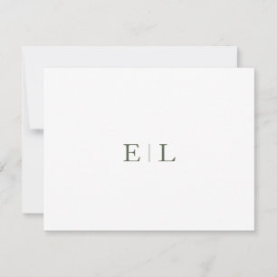 Chic Vit Grönt Bröllop Monogram-anteckningskort Anteckningskort