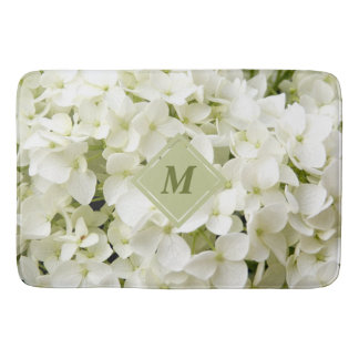 Chic Vit Hydrangea Sage Grönt Monogram Bath Mat Badrumsmatta
