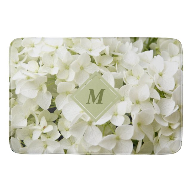 Chic Vit Hydrangea Sage Grönt Monogram Bath Mat Badrumsmatta (Framsidan)