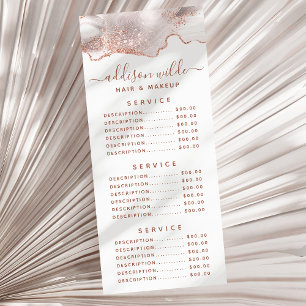 Chic vit marmor agat rosa guld glitter stativ kort