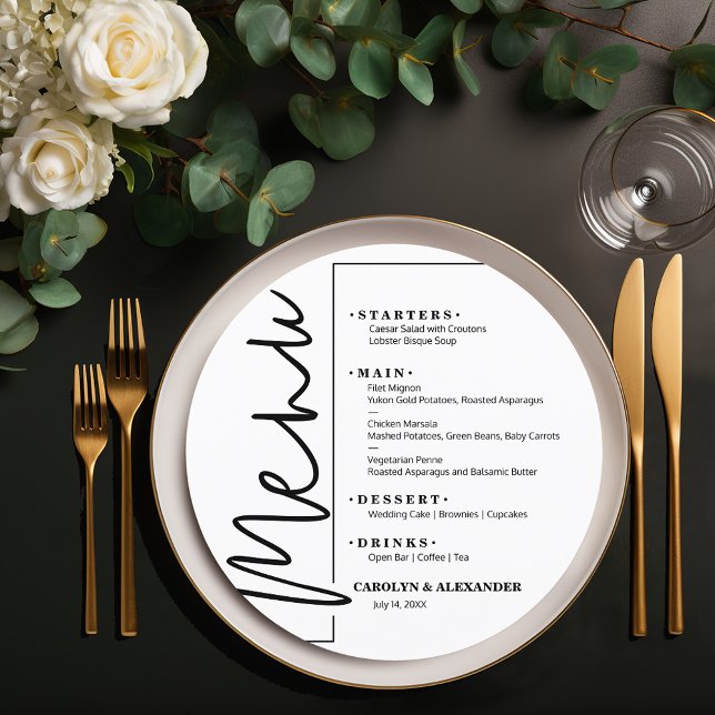 Chic vit meny (Chic White Round Menu Cards)