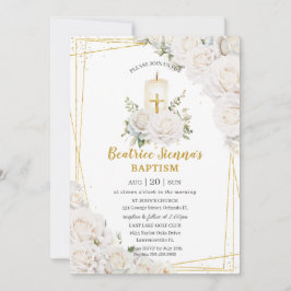 Chic Vit ros Blommigt Baptism Christening Candle Inbjudningar