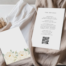 CHIC VIT ROS BLOMMIGT BRÖLLOP, UPPGIFTER QR CODE TILLÄGGSKORT