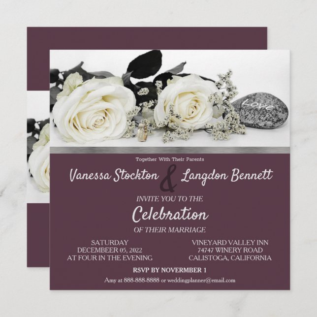 Chic Vit ros bröllopsinbjudan Inbjudningar (Fram/baksida)