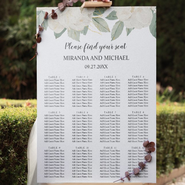 CHIC VIT ROS FLÖDEN BOTANISKT bröllop-säte Poster (Skapare uppladdad)