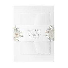 CHIC VIT ROS FLOWERS Botanical Monogram Band För Inbjudningskort