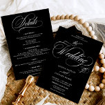 Chic vit svart allt i ett kalligrafi bröllop inbjudningar<br><div class="desc">Chic och elegant vit på svart allt i en kalligrafbröllopsinbjudan med osa,  logi,  detaljer och mer information. Med ett vackert penselmanusskript.</div>