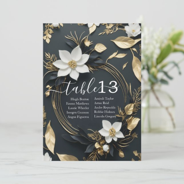 Chic Vita Guld Blommigt Utandning Bröllop Bordsnum (Stående Fram)