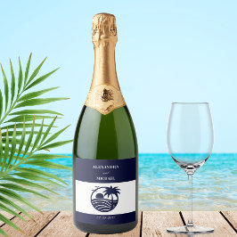 Chic Vita Rand Handflatan Träd Kusten Bröllop