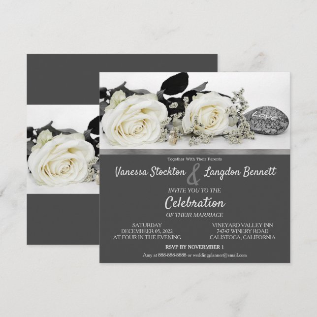 Chic Vita Rosens Bröllopsinbjudan Inbjudningar (Fram/baksida)