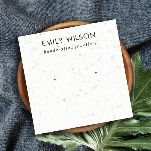 CHIC VITE GRÅTT TERRAZO STUD EARRING VISNING CARD FYRKANTIGT VISITKORT