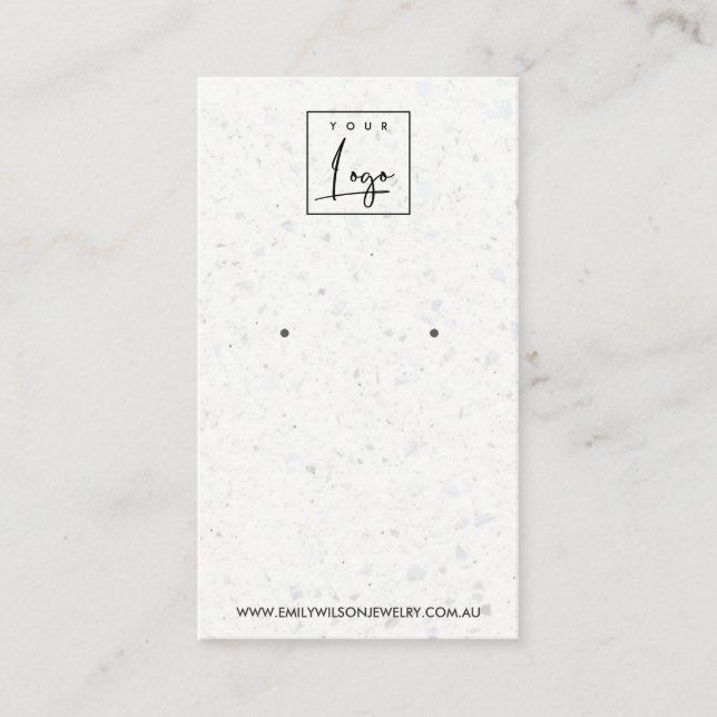 CHIC VITE GRÅTT TERRAZO STUD EARRING VISNING CARD VISITKORT (Framsida)