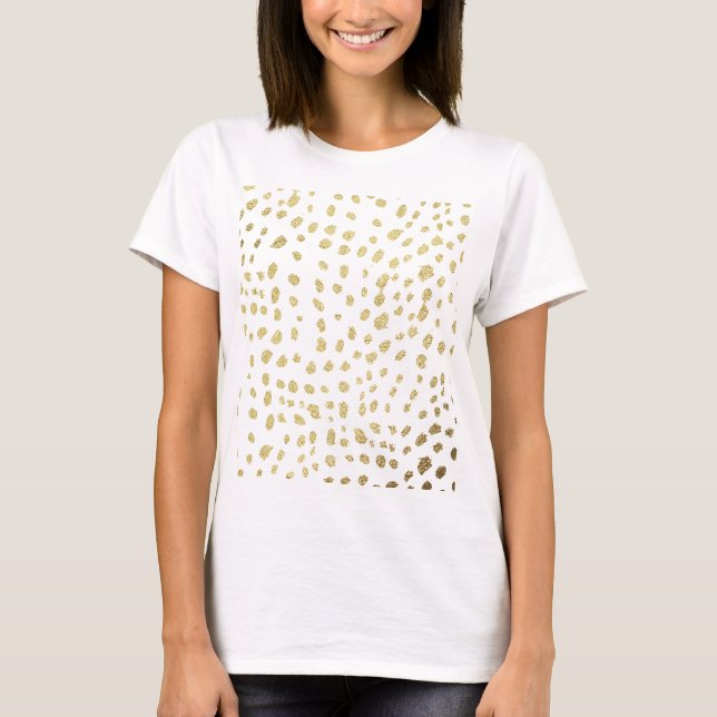 Chic vitfauxguld målar polka dotsmönster tee shirt (Framsida)