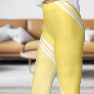 Chic Vitt under Blek Gult Bandtryck Leggings