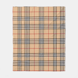 Chic Warm Tan Base White Black Tartan Fleecefilt