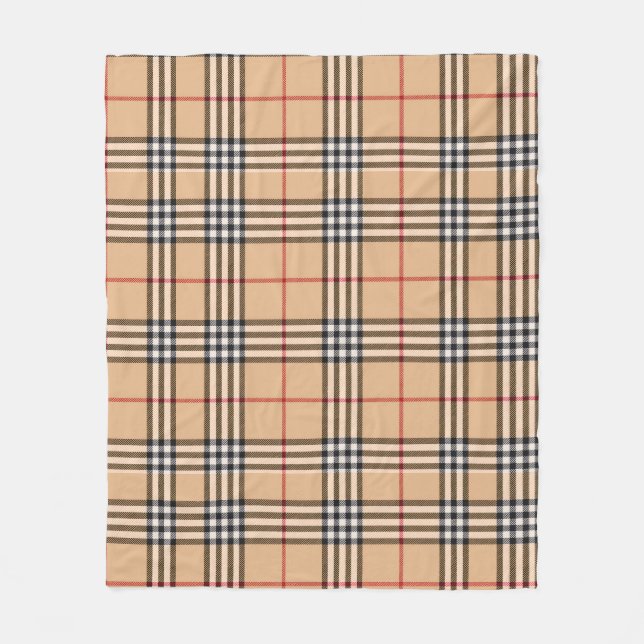 Chic Warm Tan Base White Black Tartan Fleecefilt (Framsidan)