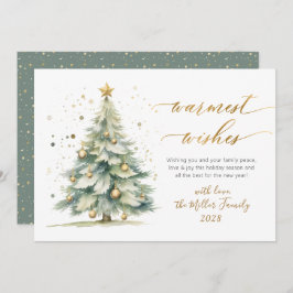 Chic Warmest Wishes Gold Script Christmas Tree Julkort