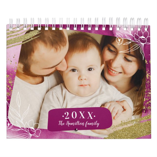 Chic Watercolor Anpassningsbar Photo 2022 Family Kalender (Omslag)