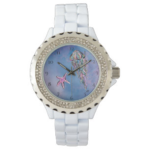 *~* Chic Watercolor Beach Sea Jelly Fish Star Fish Armbandsur