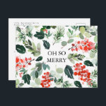 Chic Watercolor Berries och Greenery Oh Så Merry Vykort<br><div class="desc">Chic Watercolor Berries och Greenery Oh Merry Helgdag Postcard.</div>