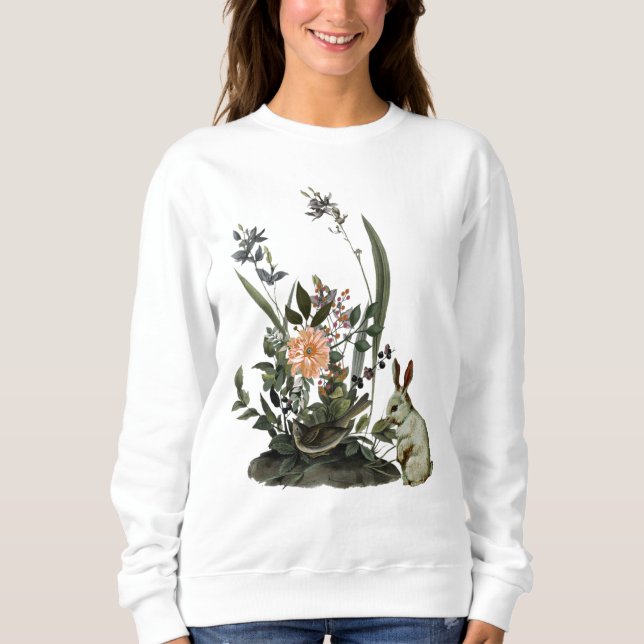 Chic Watercolor Bird Greenery Blommigt Påskhare T Shirt (Framsida)
