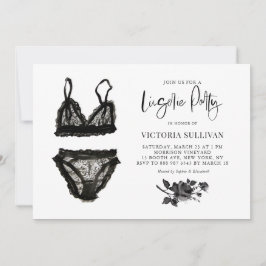 Chic Watercolor Black Snöre Blommigt Lingerie Part Inbjudningar