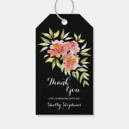 Chic Watercolor Blommigt Blooms Black Möhippa Presentetikett