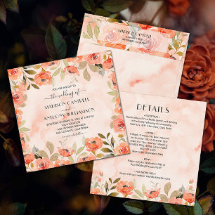 Chic Watercolor Blommigt Bröllop all in one Inbjudningar