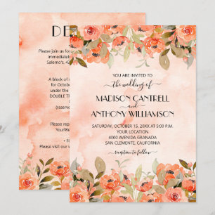 Chic Watercolor Blommigt Bröllop alla i ett Inbjud