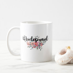 Chic Watercolor Blommigt Bröllop Bridesmaid Kaffemugg
