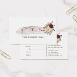 Chic Watercolor Blommigt Burgundy Gift-certifikat Visitkort