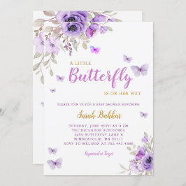 Chic Watercolor Blommigt Butterfly Girl Baby Showe Inbjudningar