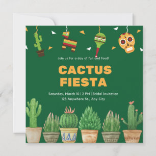 Chic Watercolor Blommigt Cactus Fiesta Möhippa Inbjudningar