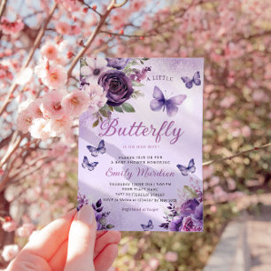 Chic Watercolor Blommigt Girl Butterfly Baby Showe Inbjudningar