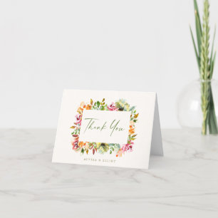Chic Watercolor Blommigt Gräns Bröllop Personlig Tack Kort