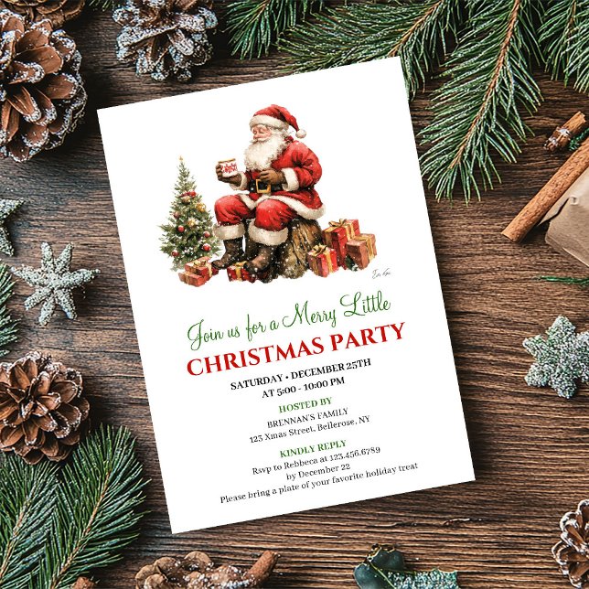 Chic Watercolor Christmas Scene Holiday Invitation Inbjudningar (Chic Watercolor Christmas Scene Holiday Invitation)
