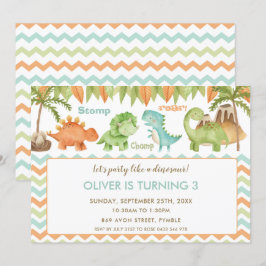 Chic Watercolor Cute Dinosaur Boy Birthday Inbjudningar