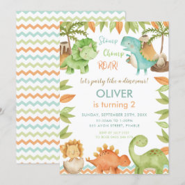 Chic Watercolor Cute Dinosaur Boy Birthday Inbjudningar