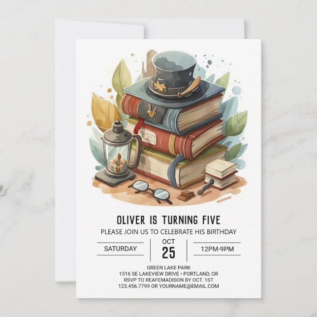 Chic Watercolor Detektiv Birthday Inbjudningar (Framsida)