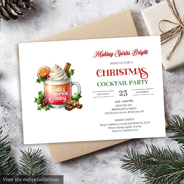 Chic Watercolor editable Christmas cocktails party Inbjudningar (Watercolor editable Christmas cocktails party invitation

)
