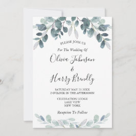 Chic Watercolor Eucalyptus Bloom Bröllop Inbjudningar