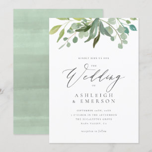 Chic Watercolor Eucalyptus Greenery Summer Bröllop Inbjudningar