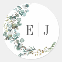 Chic Watercolor Eucalyptus Wedding Envelope Seals Runt Klistermärke